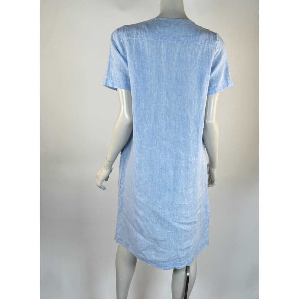 White Label Shift Linen Dress Women 6 Pockets Short Sleeve V-neck Washable Blue - Picture 2 of 10